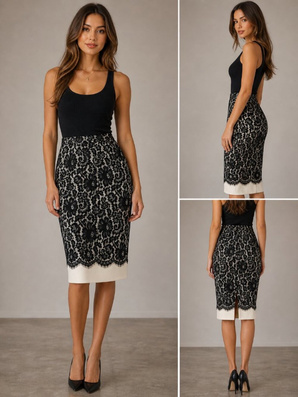 NEW The Limited Scandal Lace Pencil Skirt High Waist Black 2